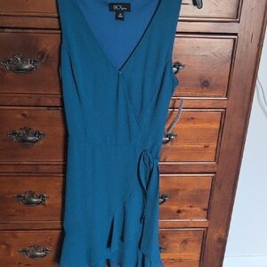 BCX Teal Sleeveless Wrap-Front Dress